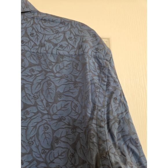 Robert Graham Blue Leaf Pattern Silk Flip Collar Buttondown Shirt, Men's Size XL - Picture 11 of 12